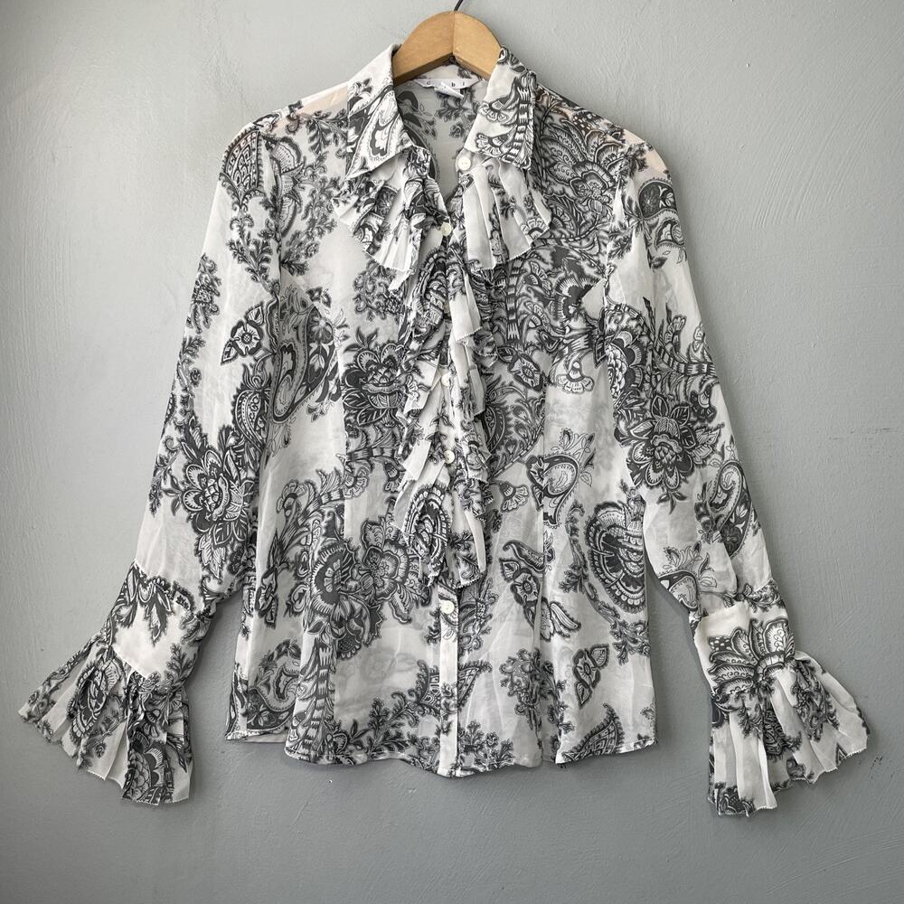 CAbi Catherine Sheer Top Size Small Ruffled Poet Piratecore Renaissance Romantic